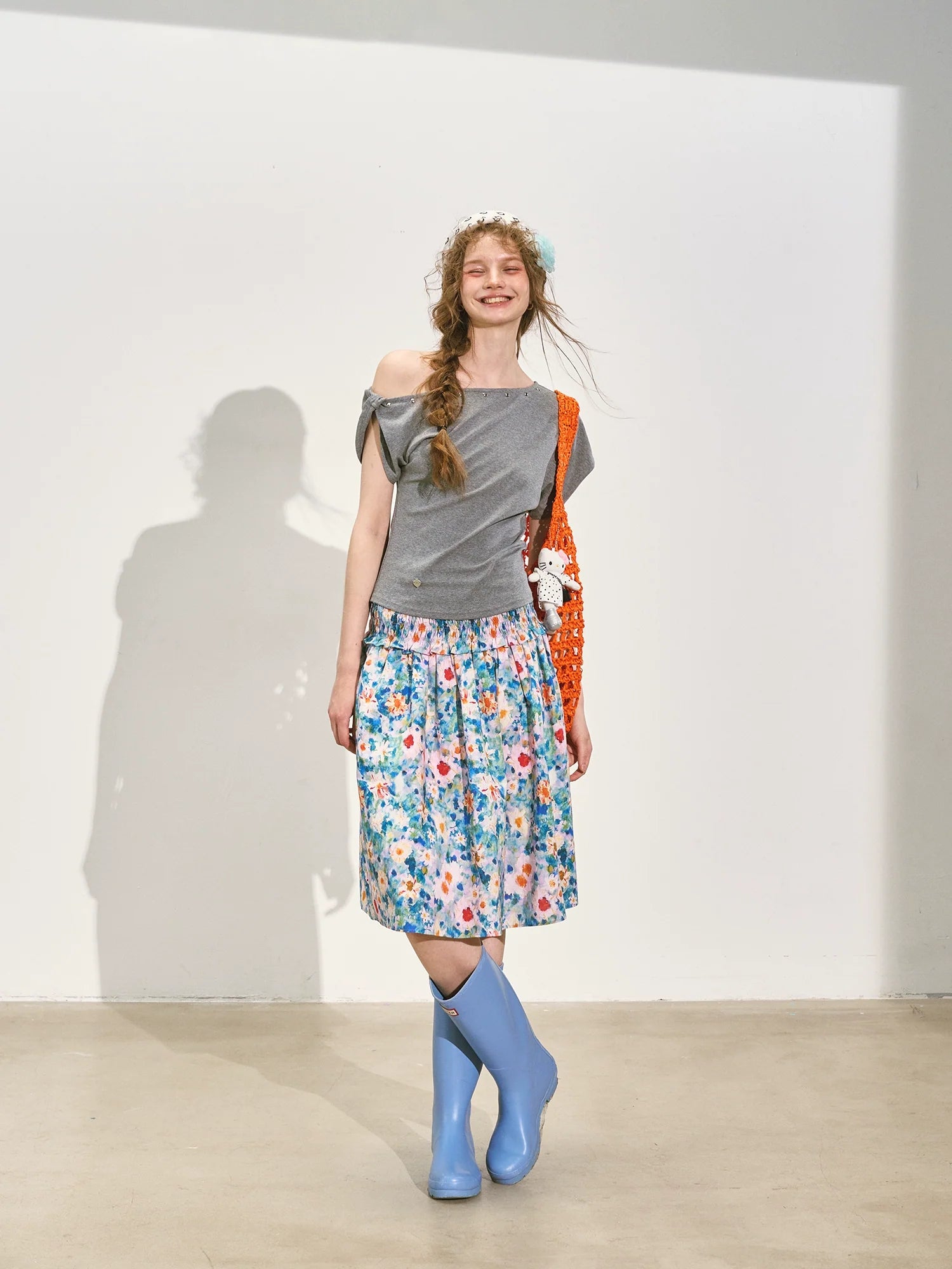 Off-Shoulder Asymmetric Twist Knot Half-sleeve Top