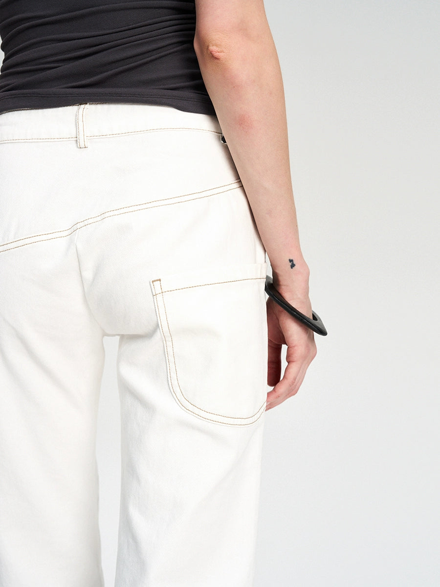 Contrast-Stitch White Cropped Jeans