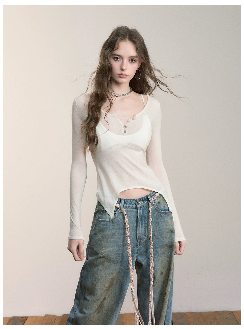 Sculpted Waist Wool Knit Blouse