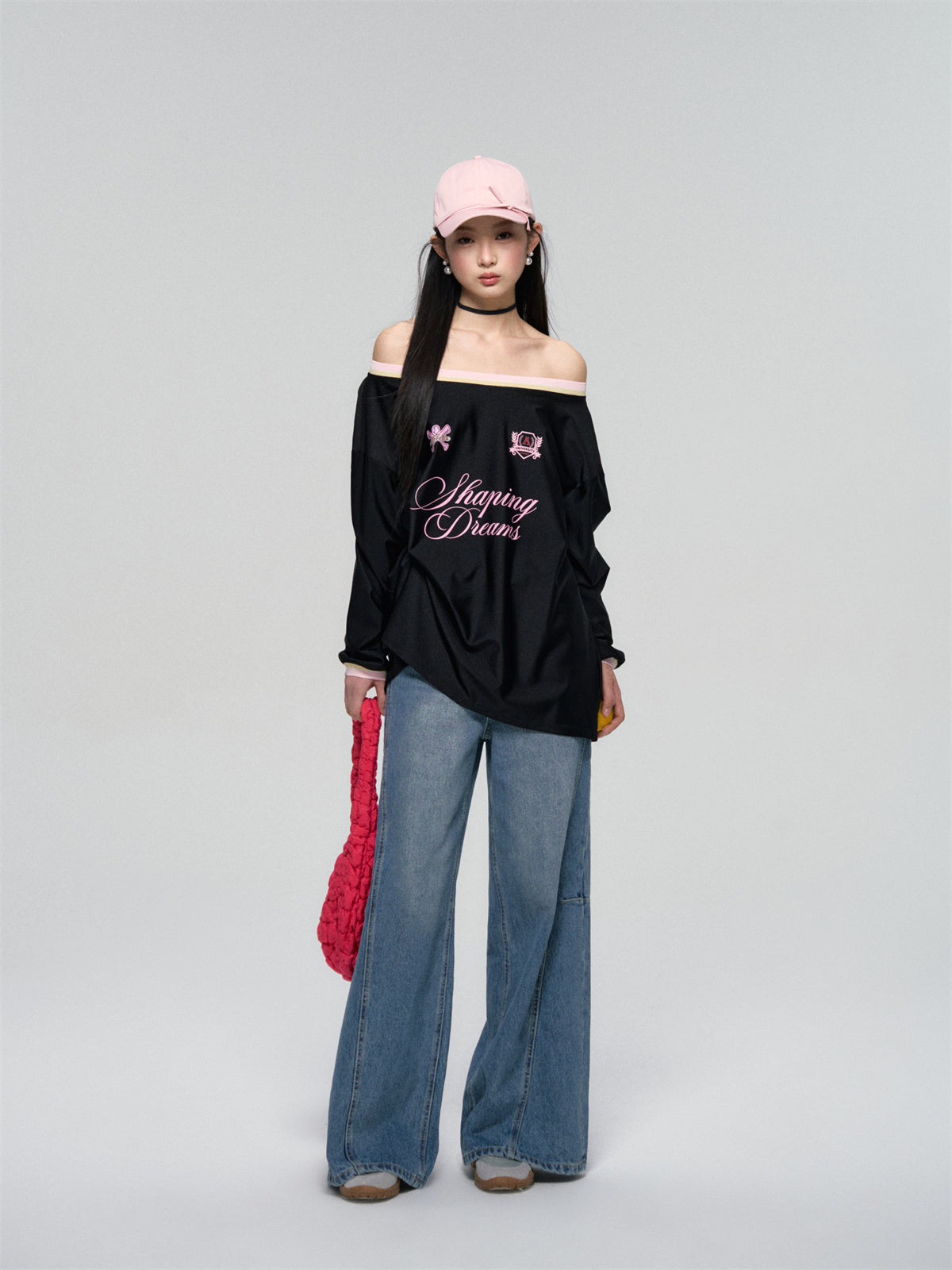 Panel Stitch Lace Patch High Waist Jeans