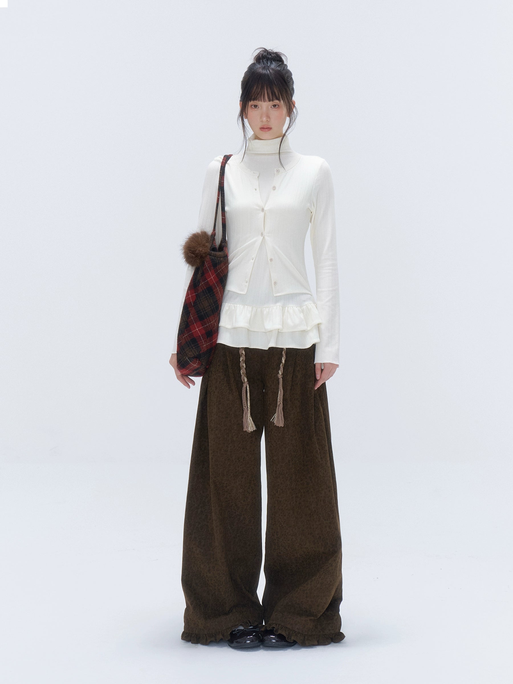 Leopard Pocket Pleated Wide-Leg Pants
