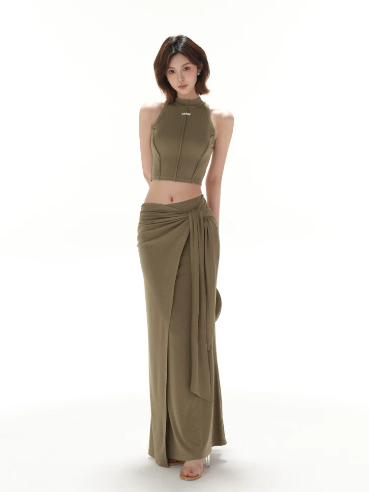 Green Mock Neck Two-Piece Set