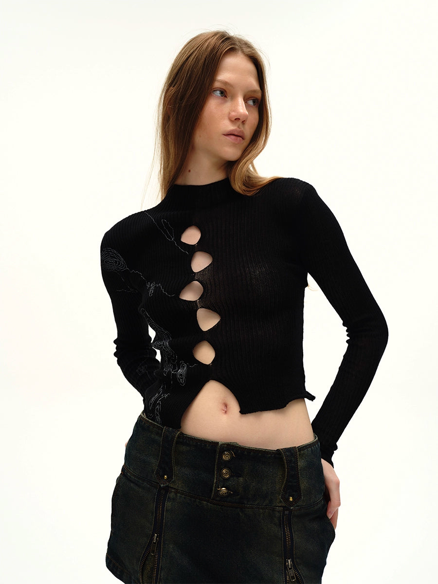 Circle Print Hollow Reversible Knit Sweater