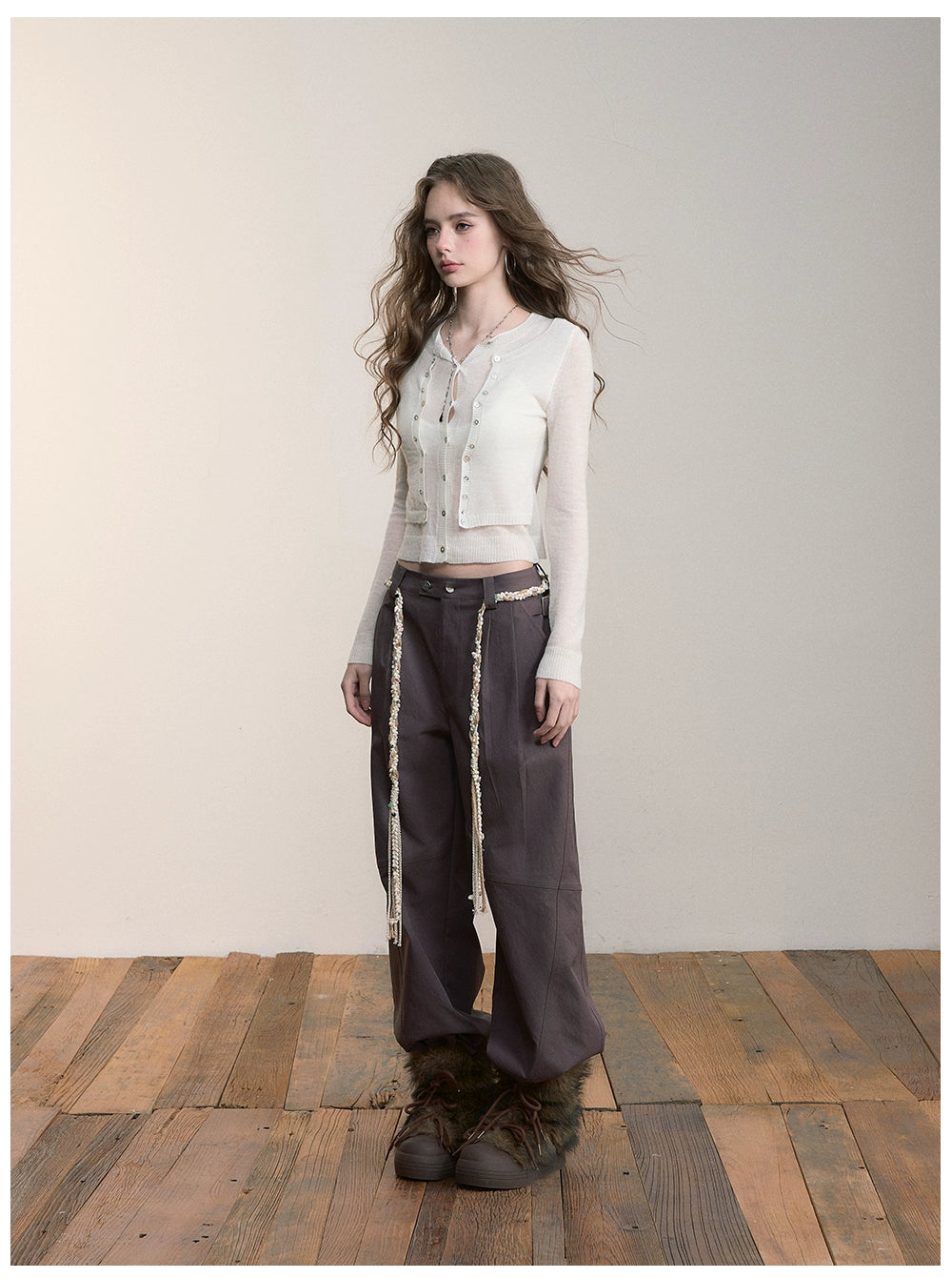 Double-Layer 2-in-1 Wool Knit Cardigan