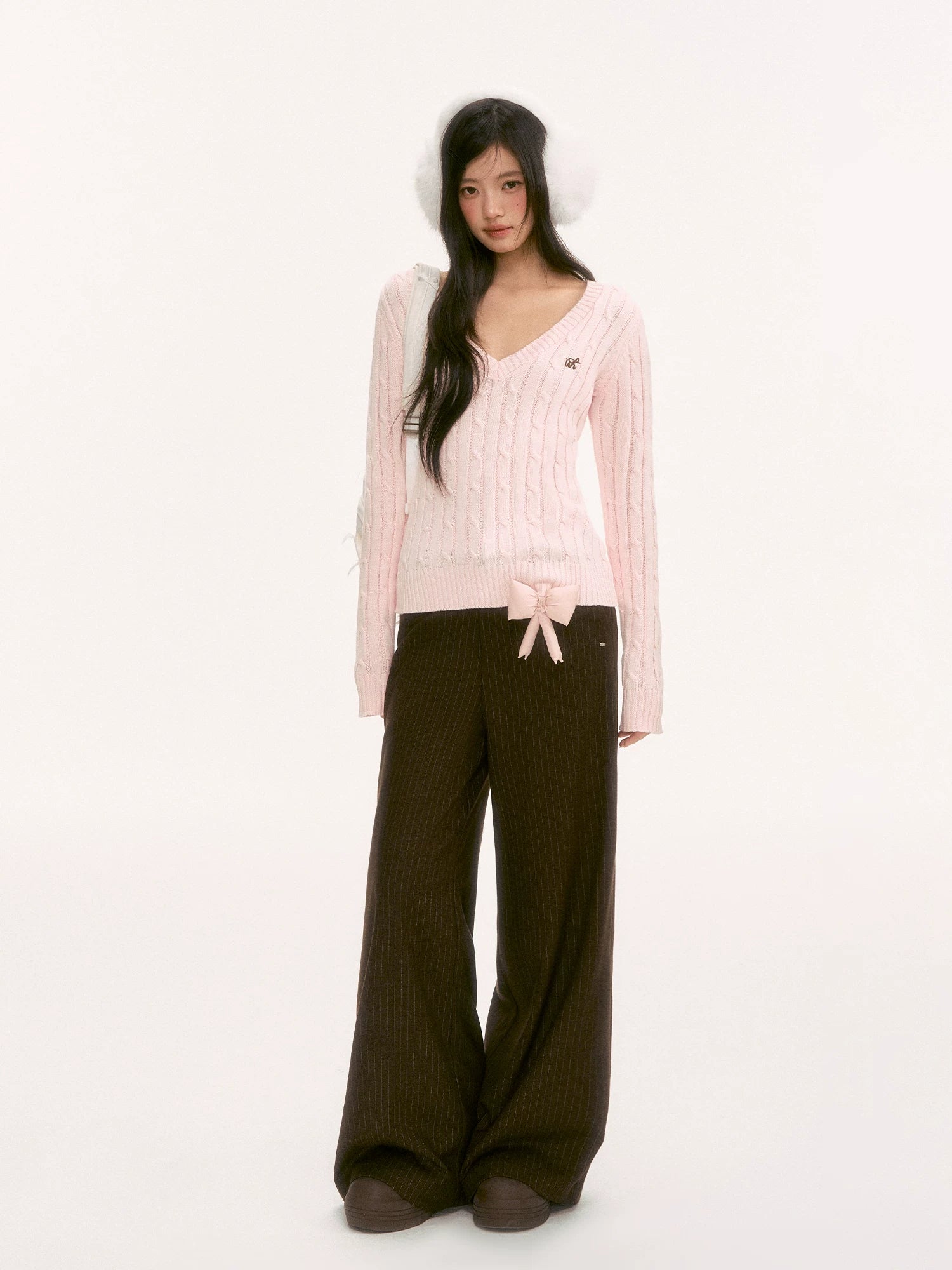 Pink V-Neck Knit Top