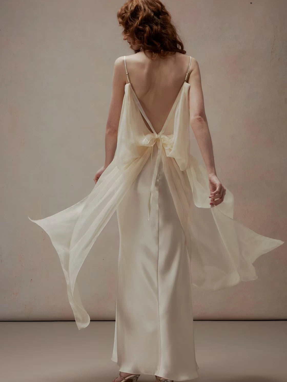 Beige Satin Drape Dress