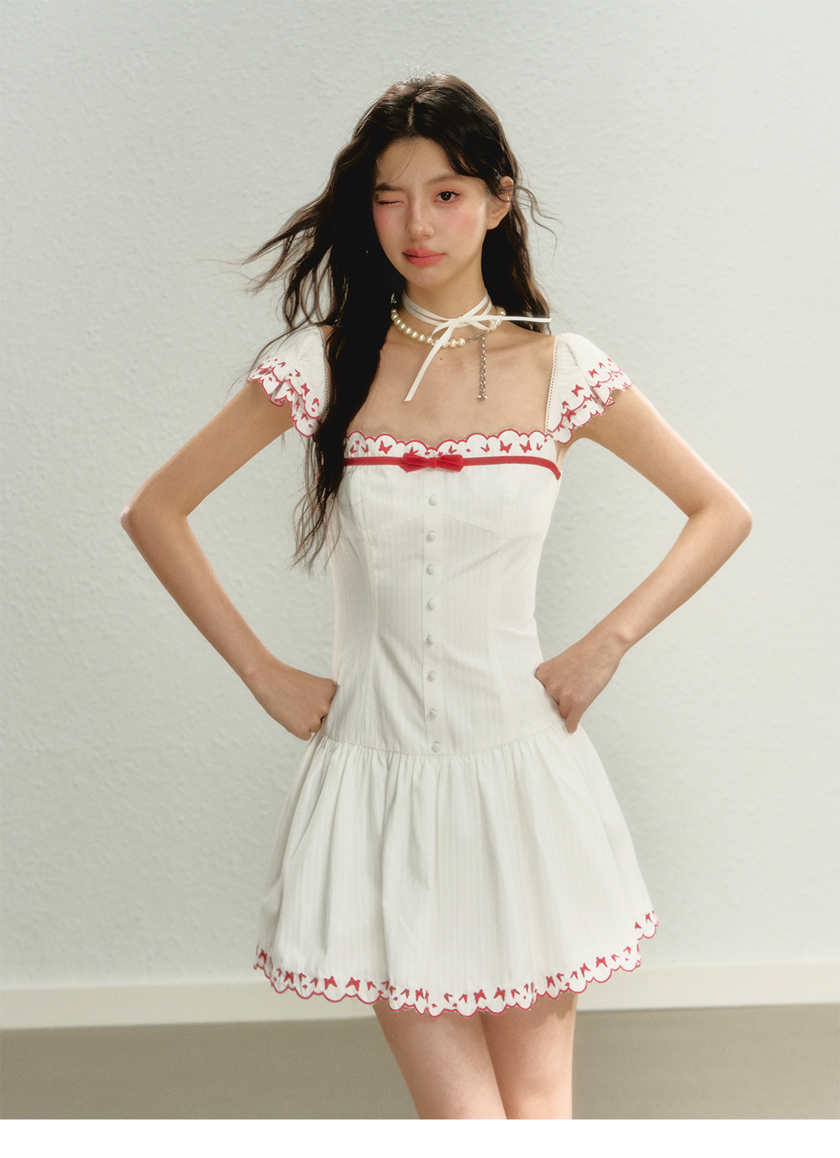 Butterfly Embroidered Spaghetti Strap Dress