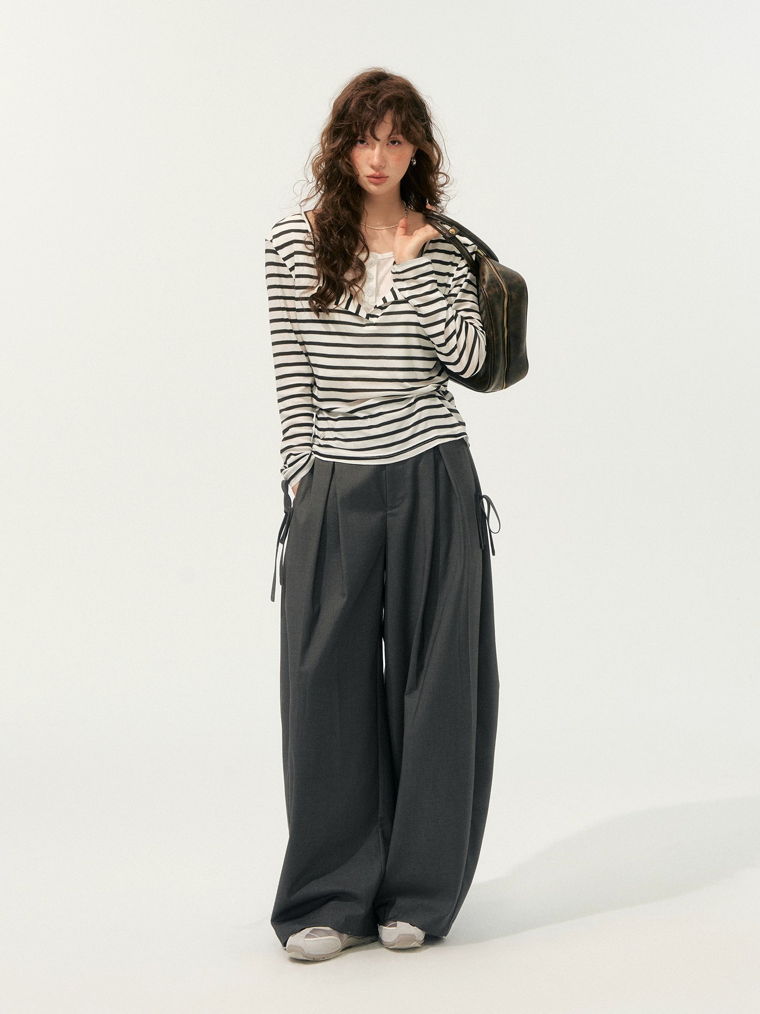 Fake Two-Piece V-Swing Neck Striped T-Shirt