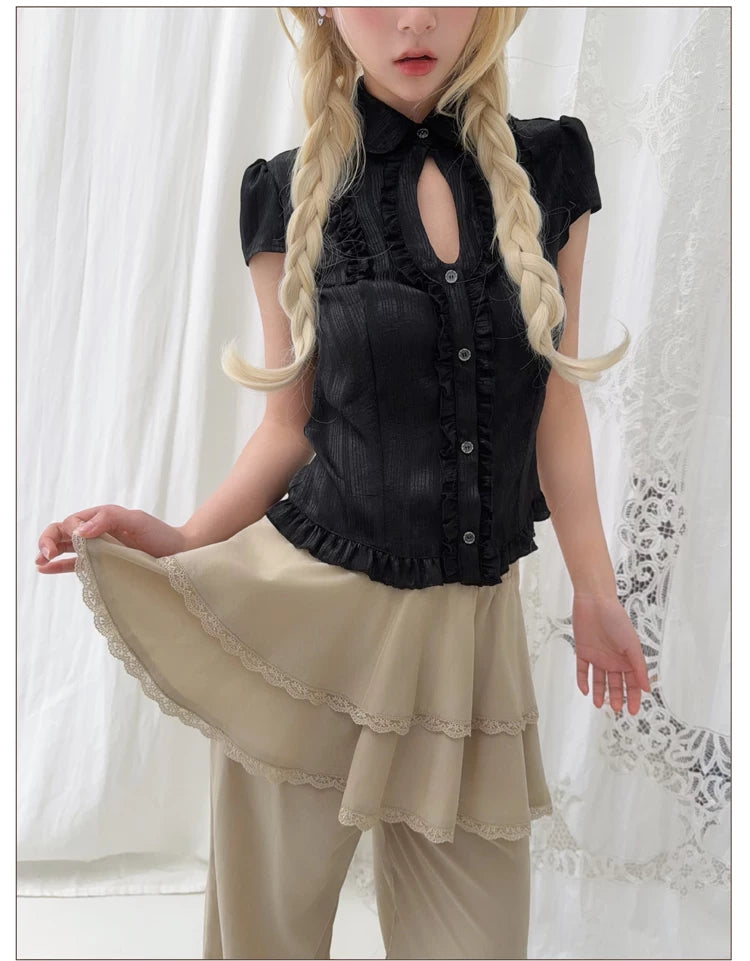 Layered Ruffle Wide-Leg Pants