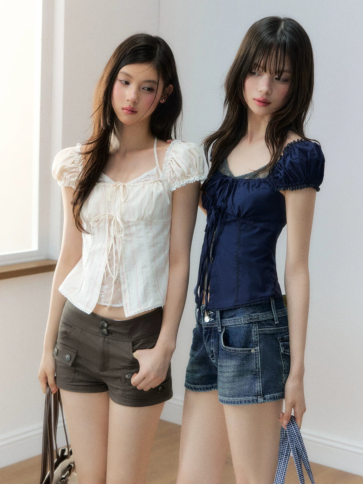 Layered Lace Bow Puff Top