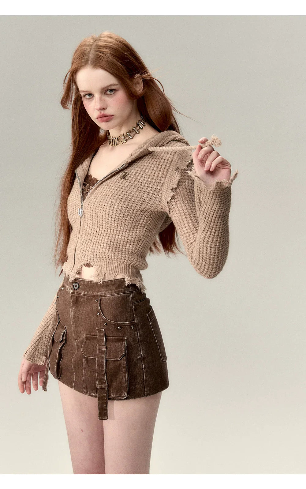 Fringe Waffle-Knit Cardigan