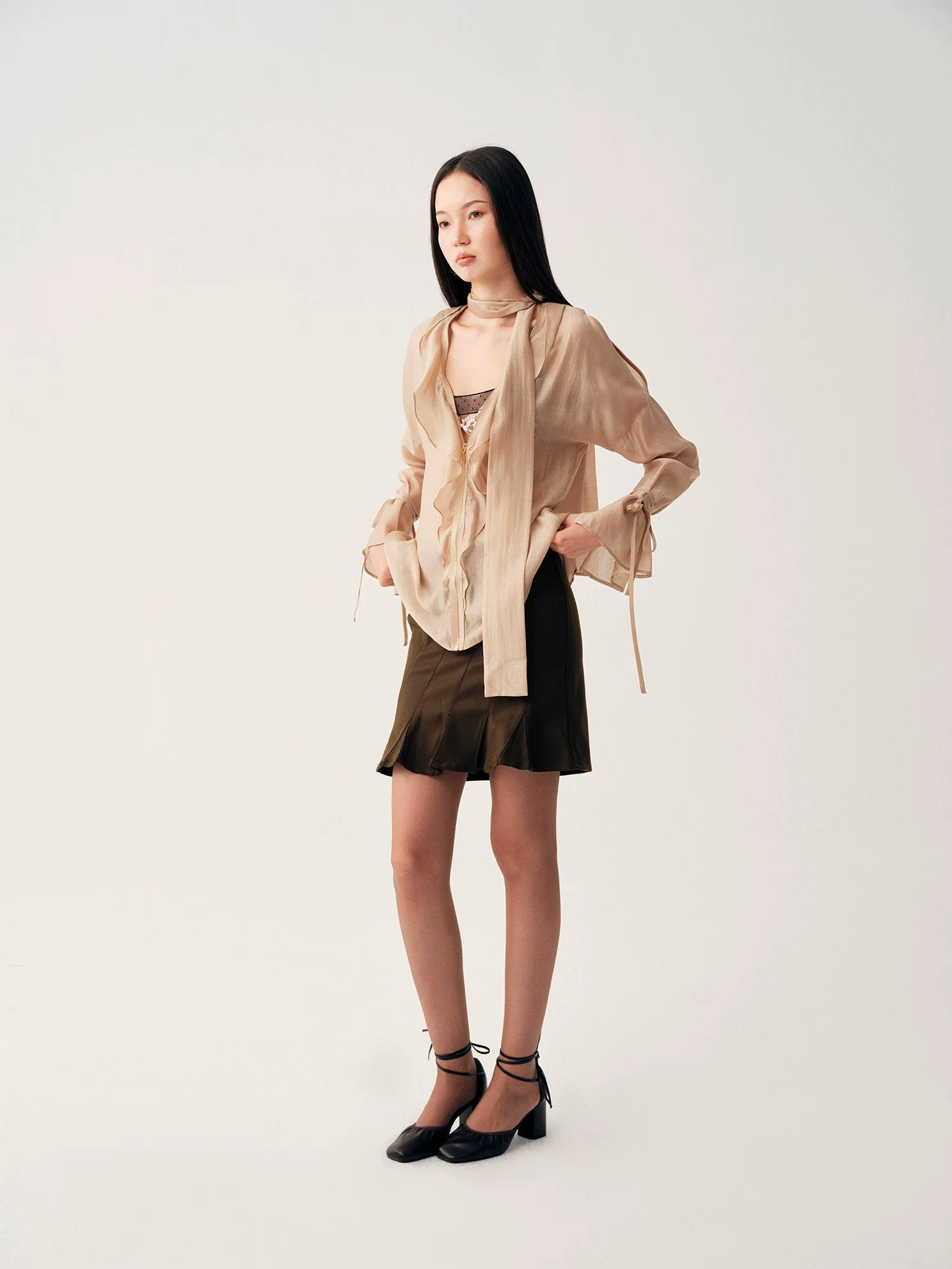 Champagne Cutout Zip Shirt
