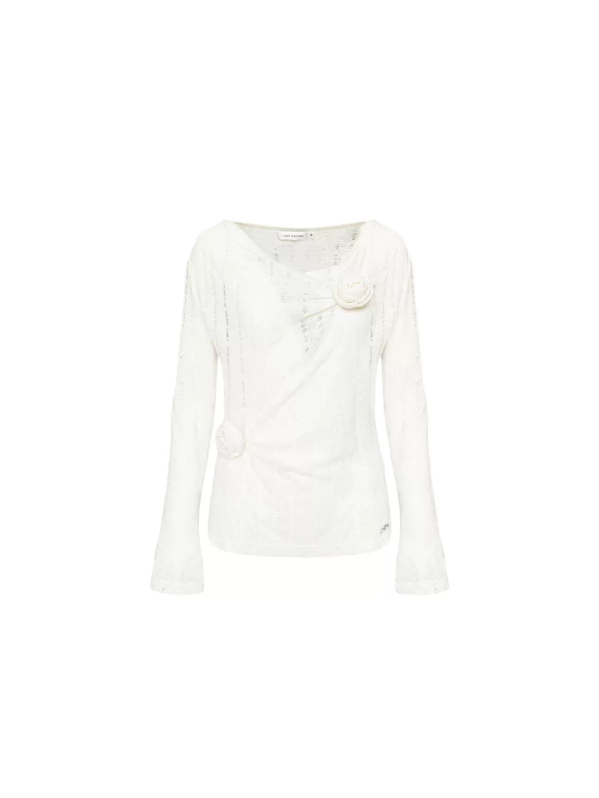 Black & Gray Hollow Knit 3D Floral Blouse