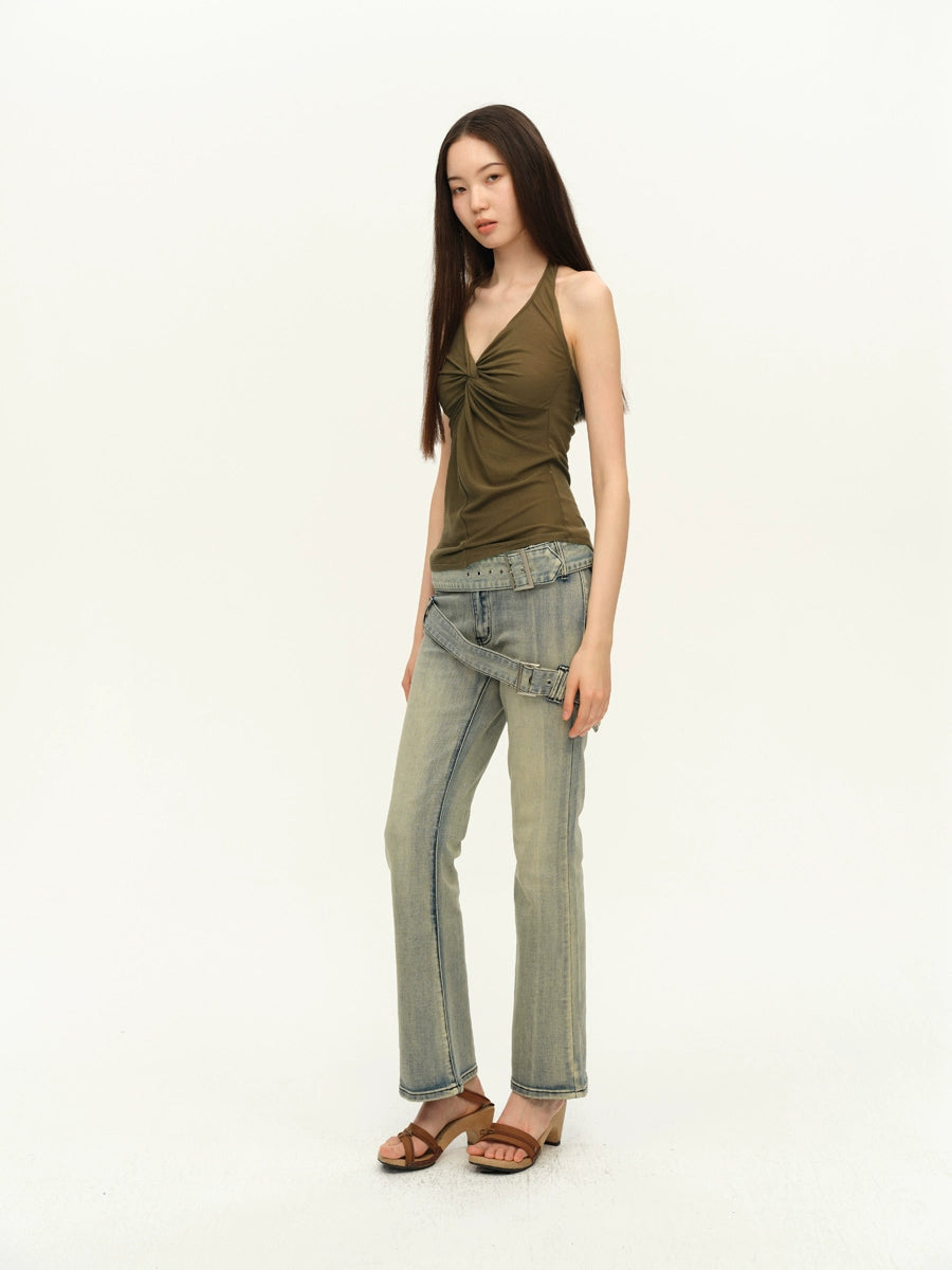 Twist-Front Halter Tank Top