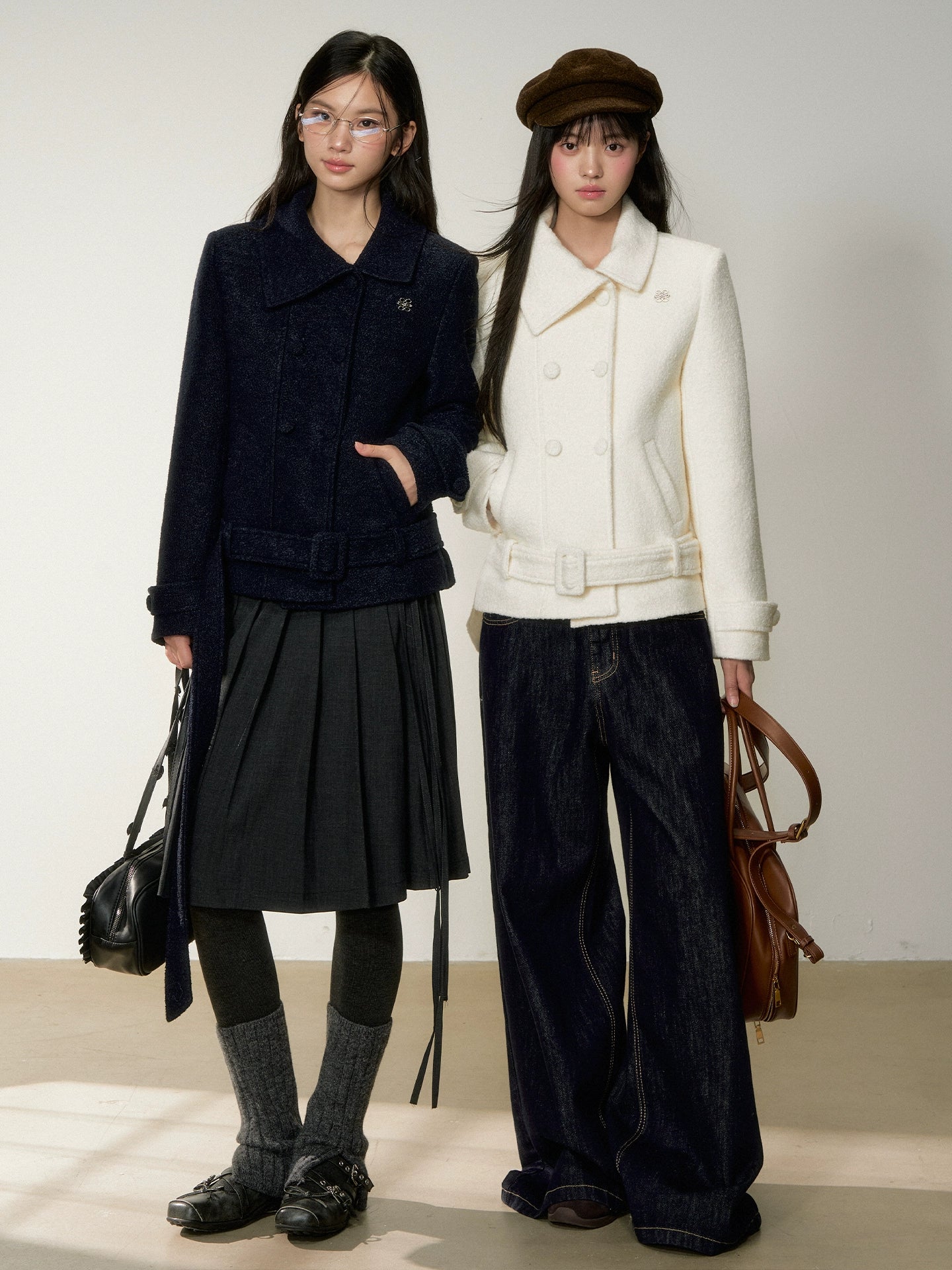 Diagonal Collar Double-Breasted Wool Coat