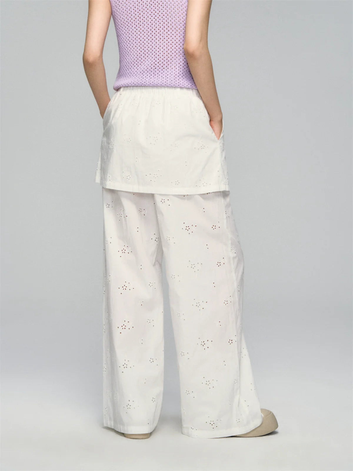 Hollow-Out Fauk Two Piece High-Waist Pants