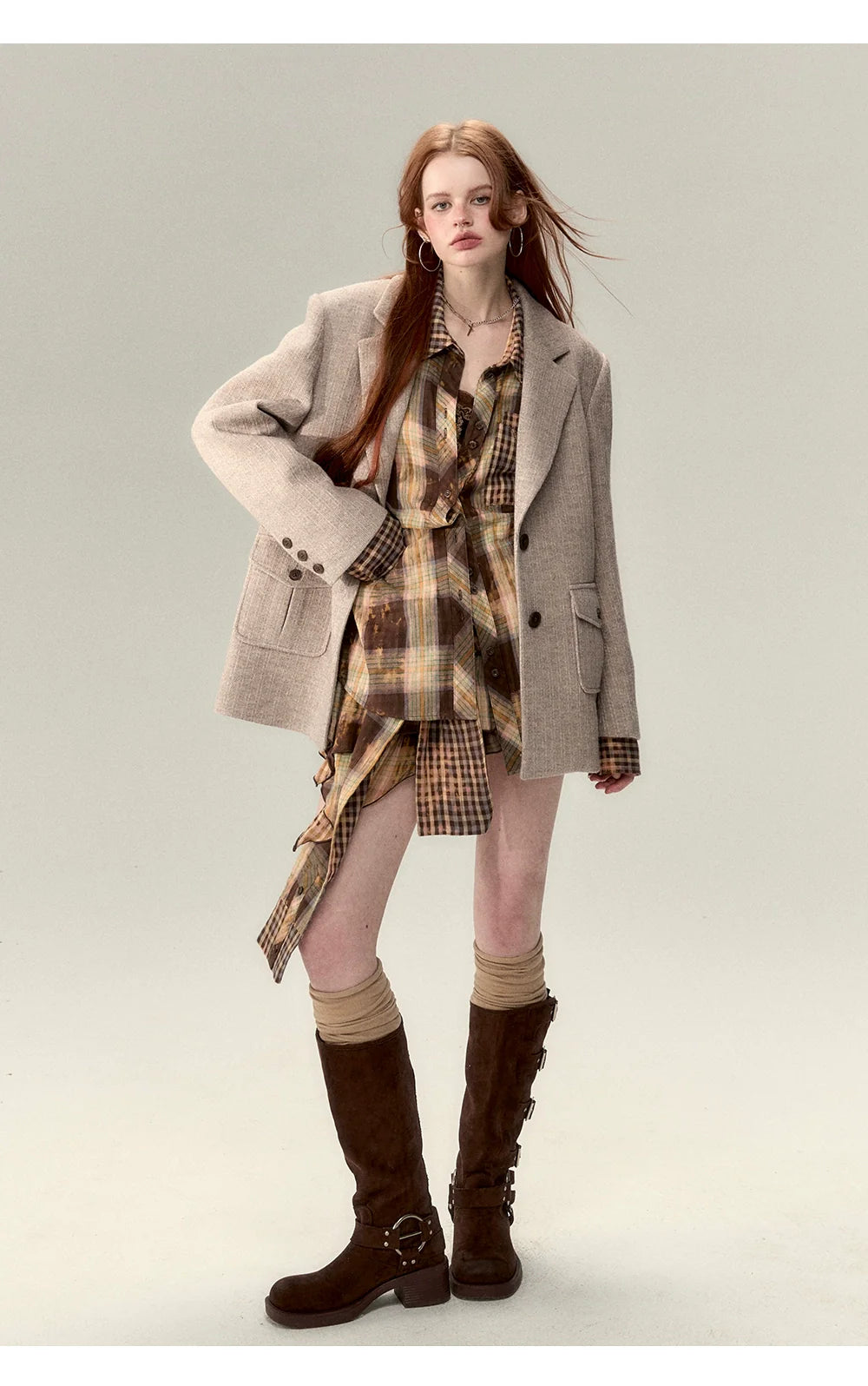 Coffee-Colored Suit Jacket & Skirt Set
