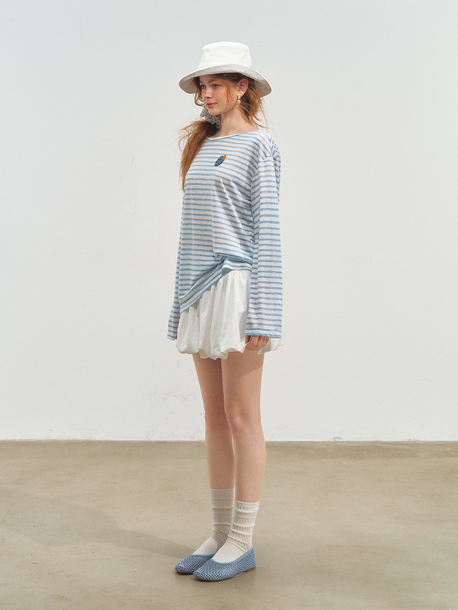 White Ballet-style Puff Midi Skirt