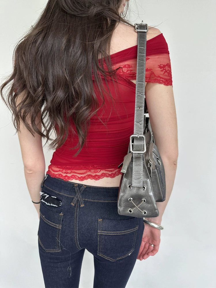 Dark Blue Lace Paneled Cutout Slim Jeans