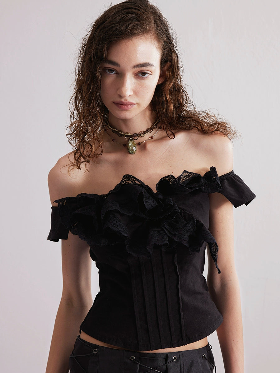 Lace Trim Off-Shoulder Blouse