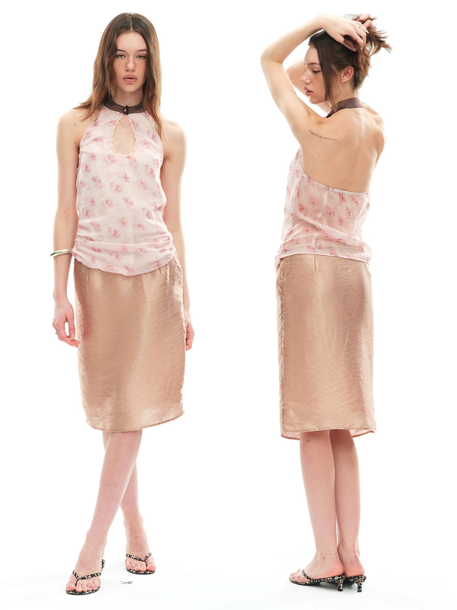 Pink Printed Cutout Camisole
