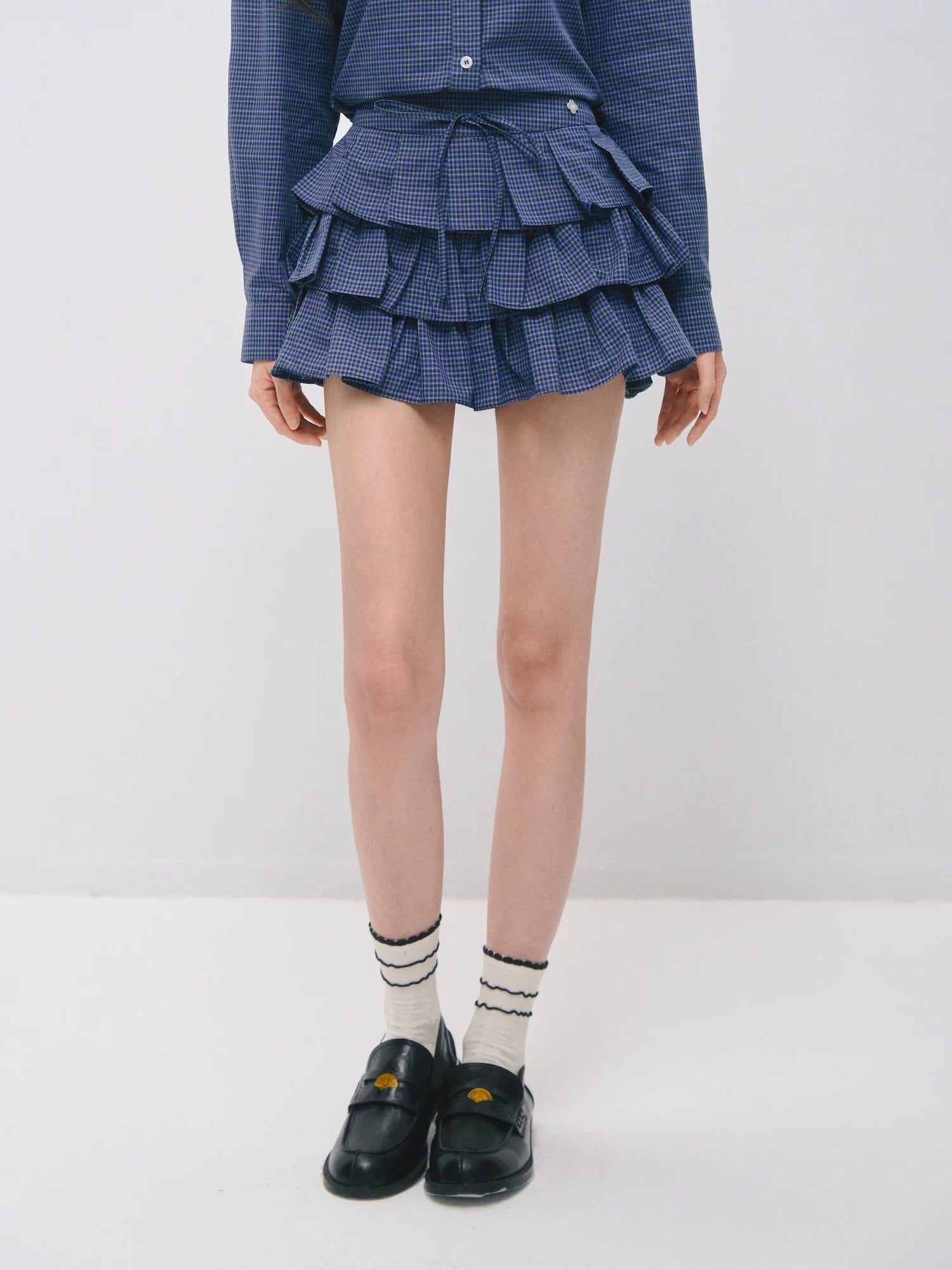 Plaid Ruffle Shirt & Skirt Set