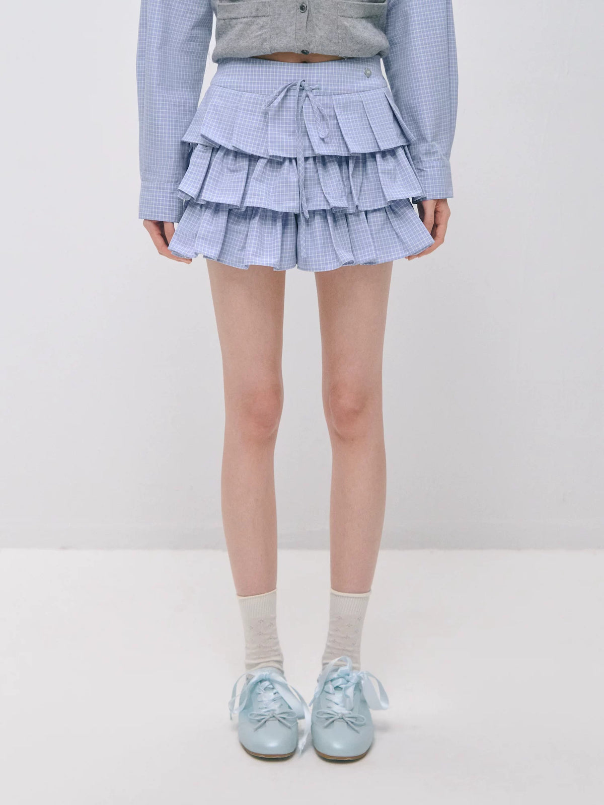Plaid Ruffle Shirt & Skirt Set