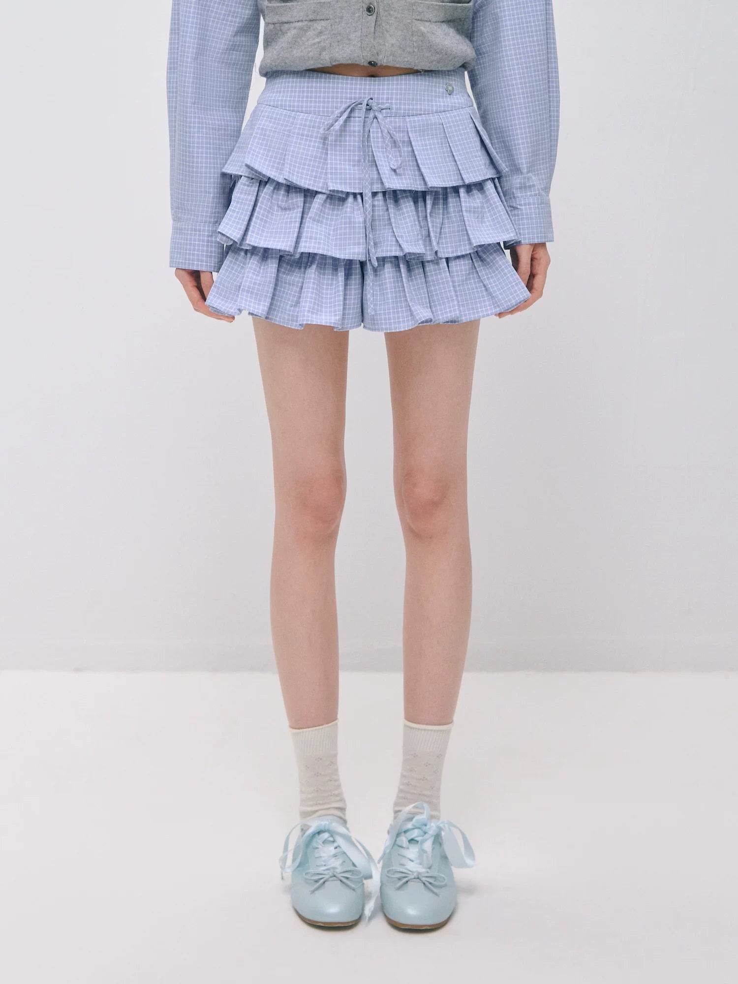 Plaid Ruffle Shirt & Skirt Set