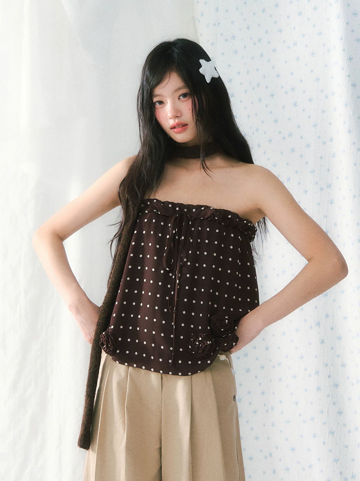 Polka Dot Tie Bandeau Top
