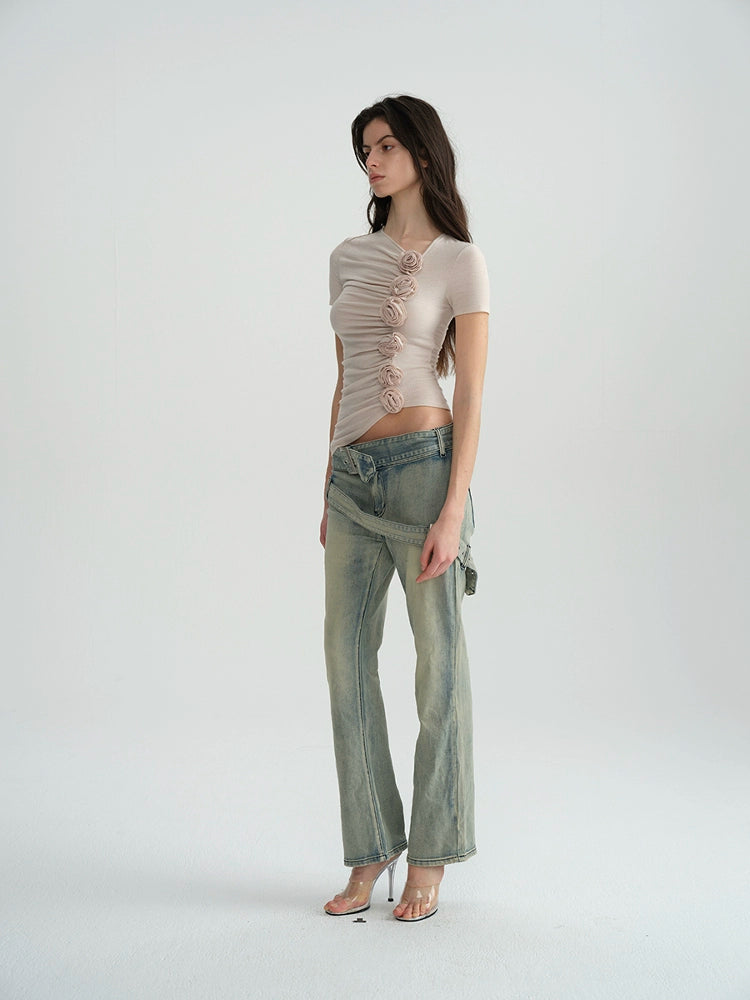 Purple Gray Handmade Flower Top