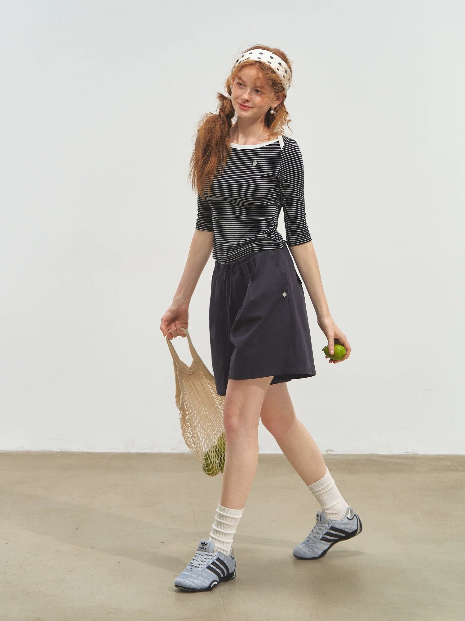 Envelope Neck Mid-sleeve Striped T-Shirt