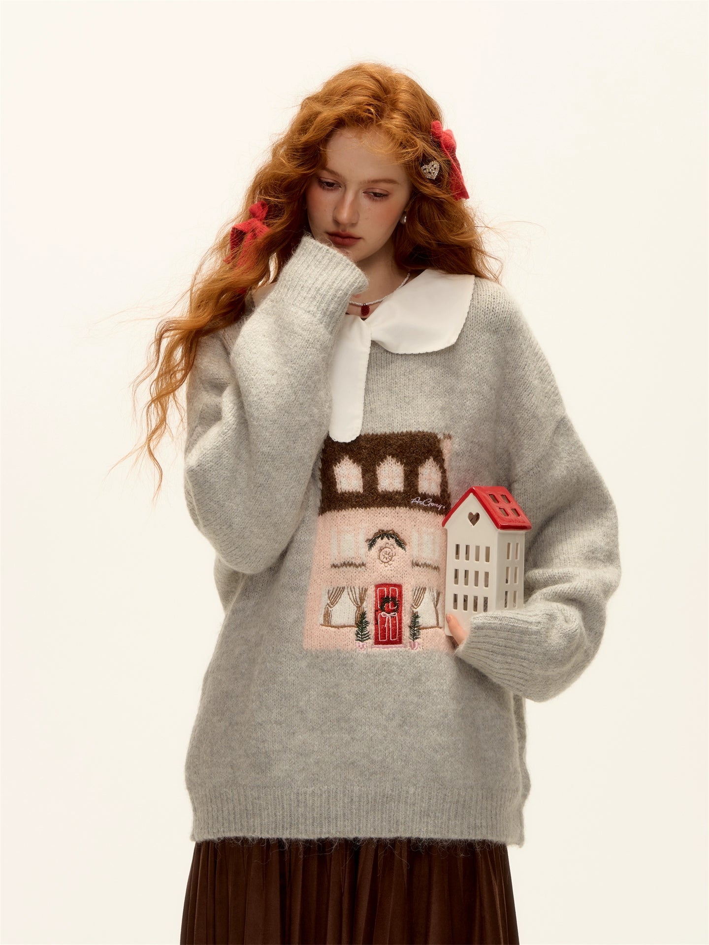 House Jacquard Embroidered Crewneck Sweater