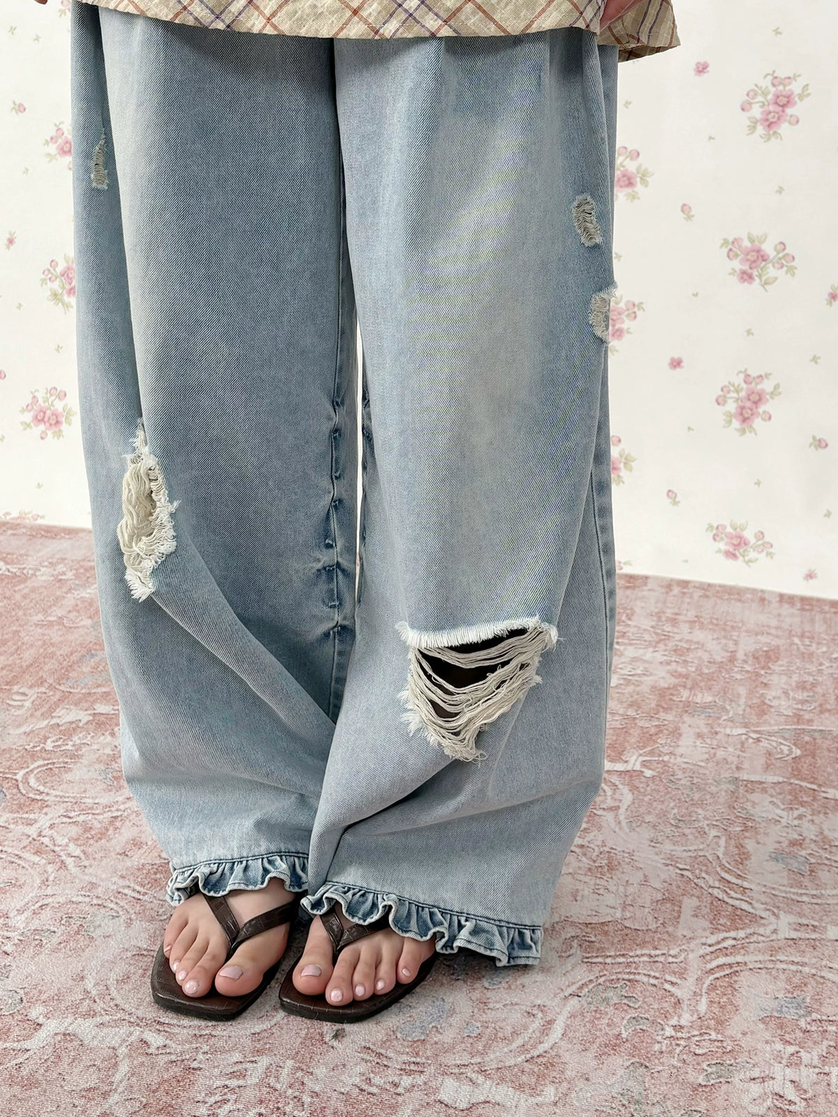 Light Blue Washed Wide Leg Jeans