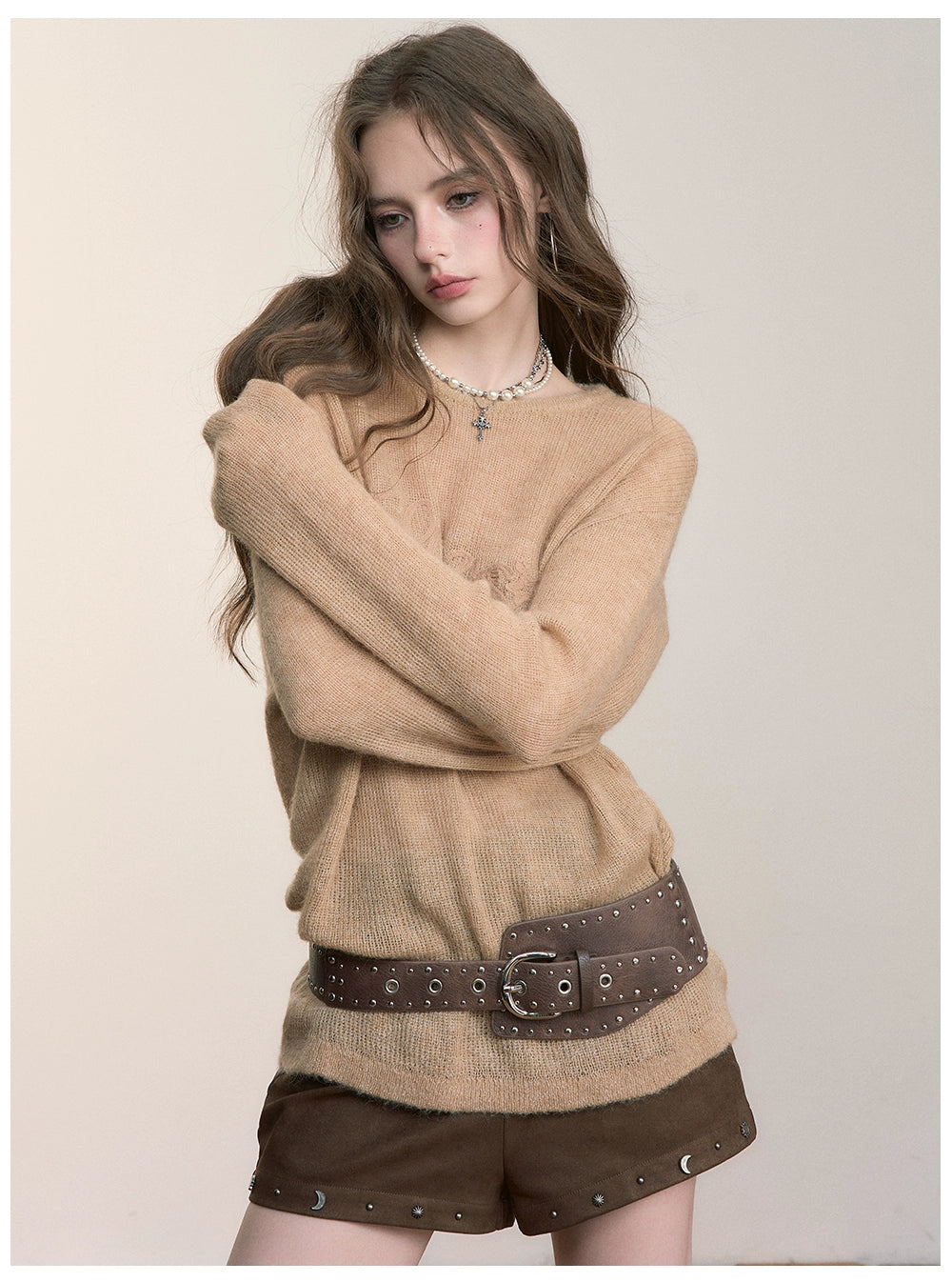 Embroidered Loose Knit Crewneck Pullover