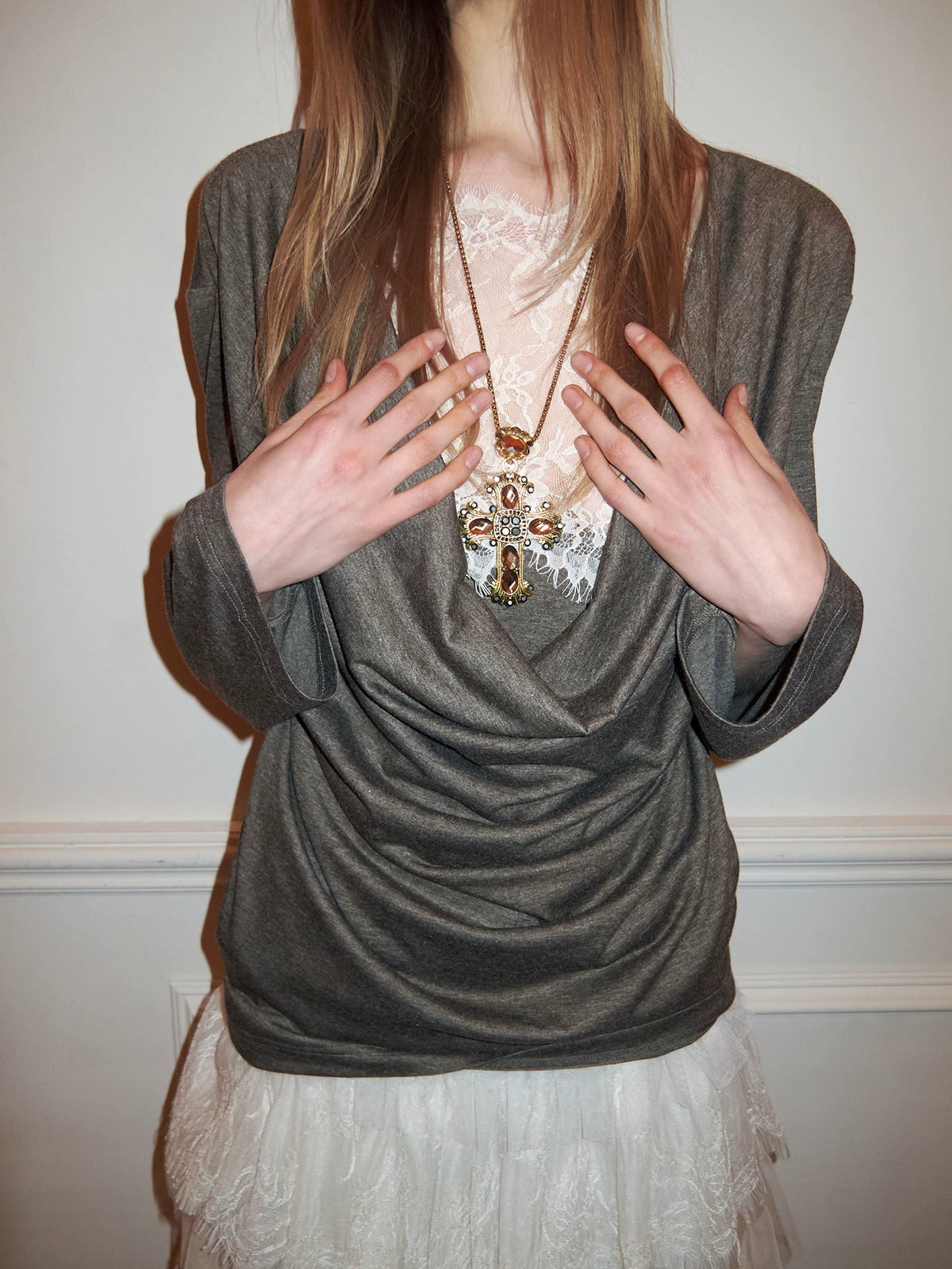 Lace Draped Neck Top