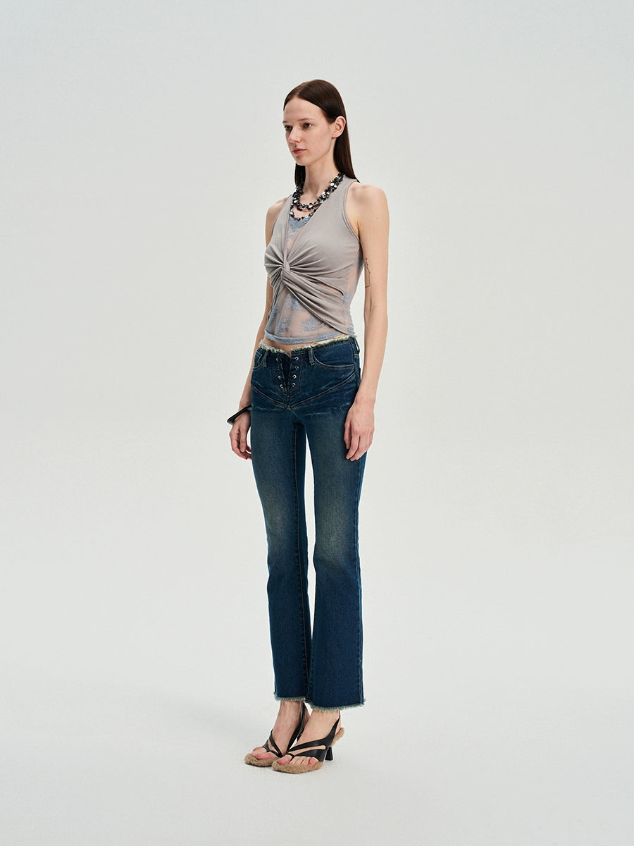 Lace Panel Twist Knit Tank