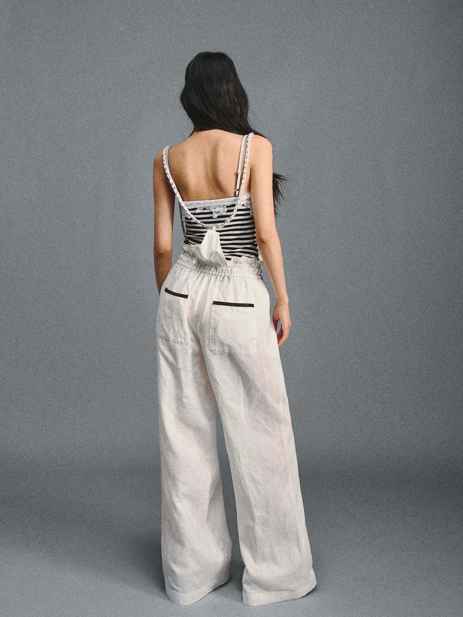 White Linen Chain-Strap Pants