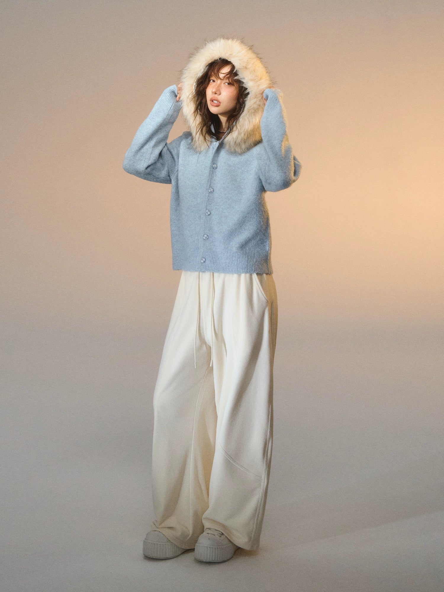 Detachable Fur Collar Fleece Hooded Cardigan