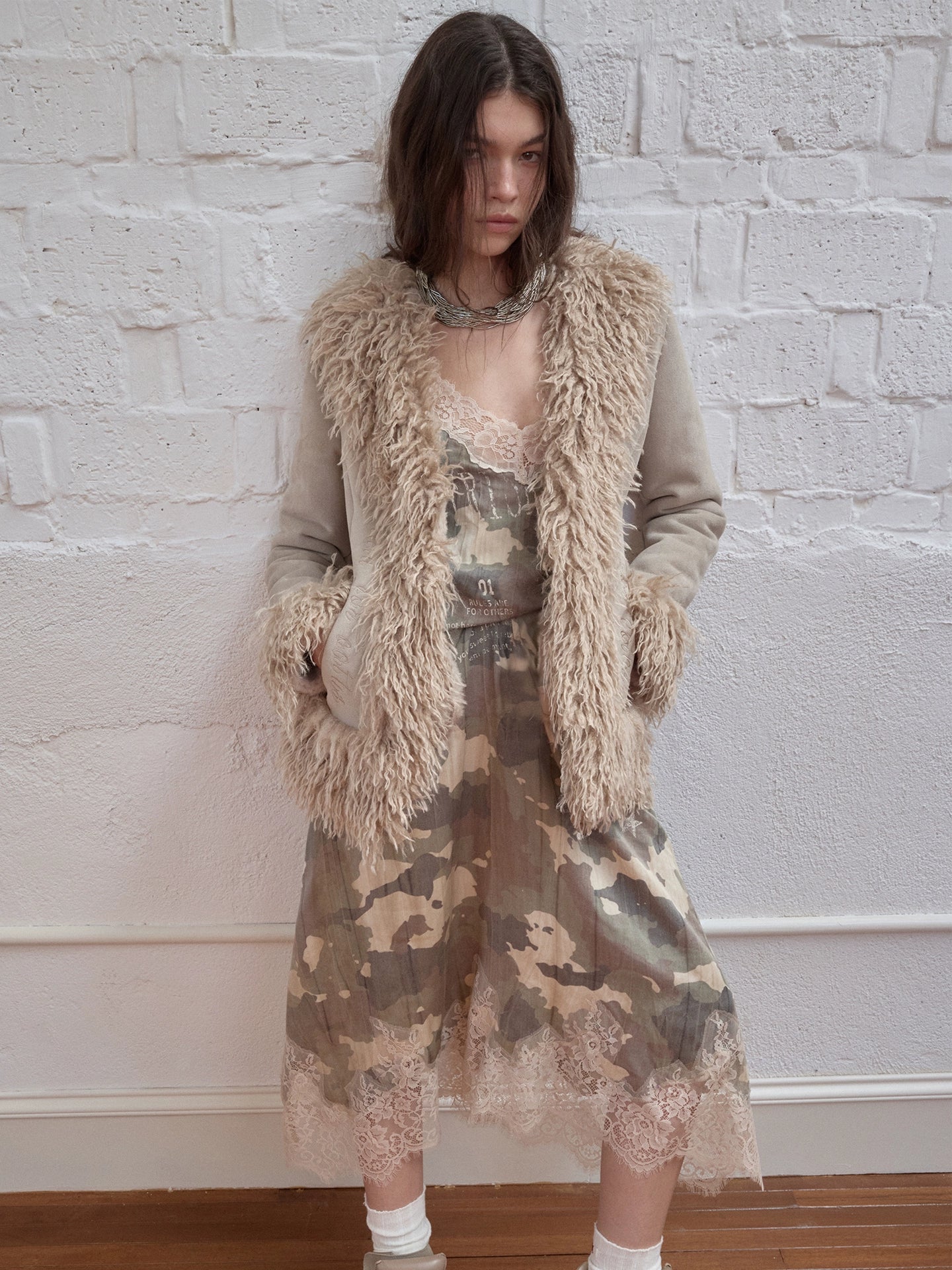 Shearling Embroidered Suede Jacket