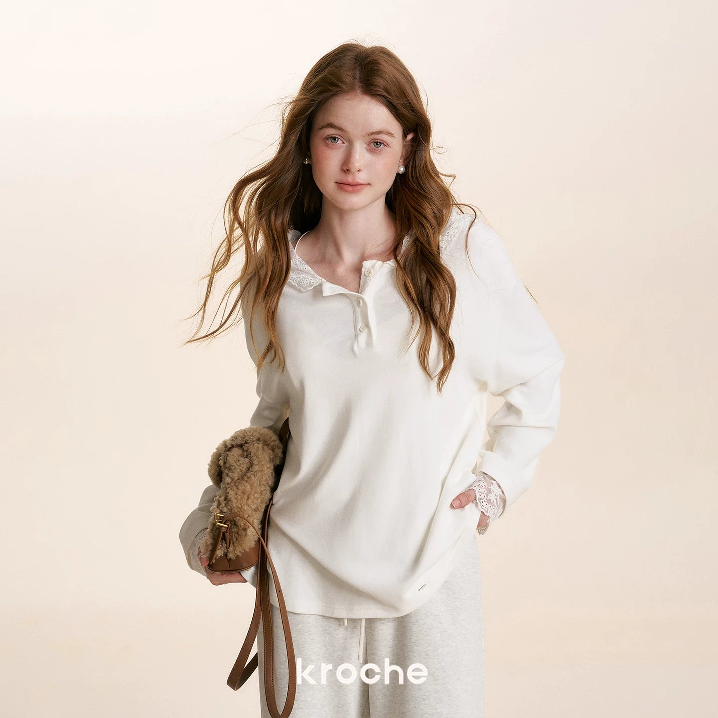 Lace Hooded Long-Sleeve T-Shirt
