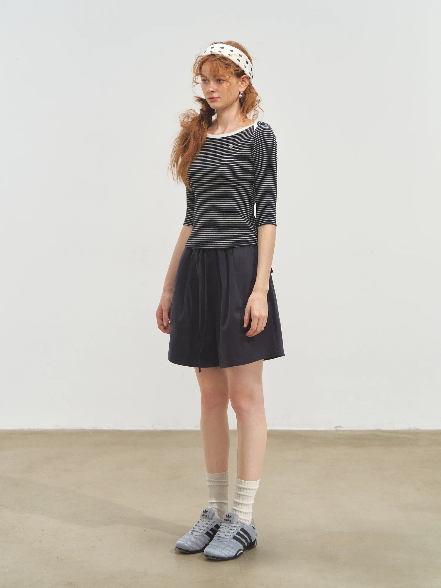 Envelope Neck Mid-sleeve Striped T-Shirt