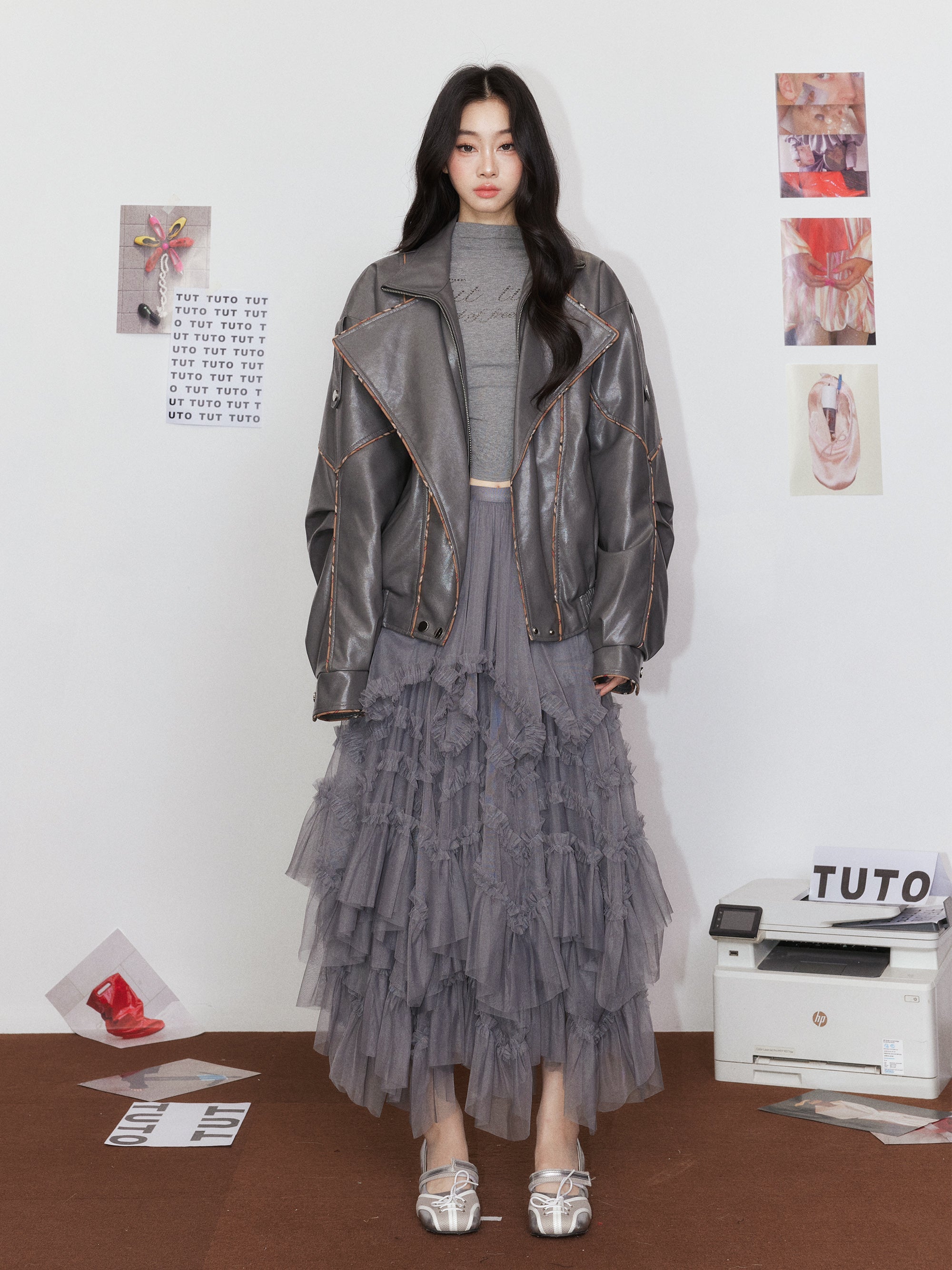 A-Line Long Skirt with Flared Tulle