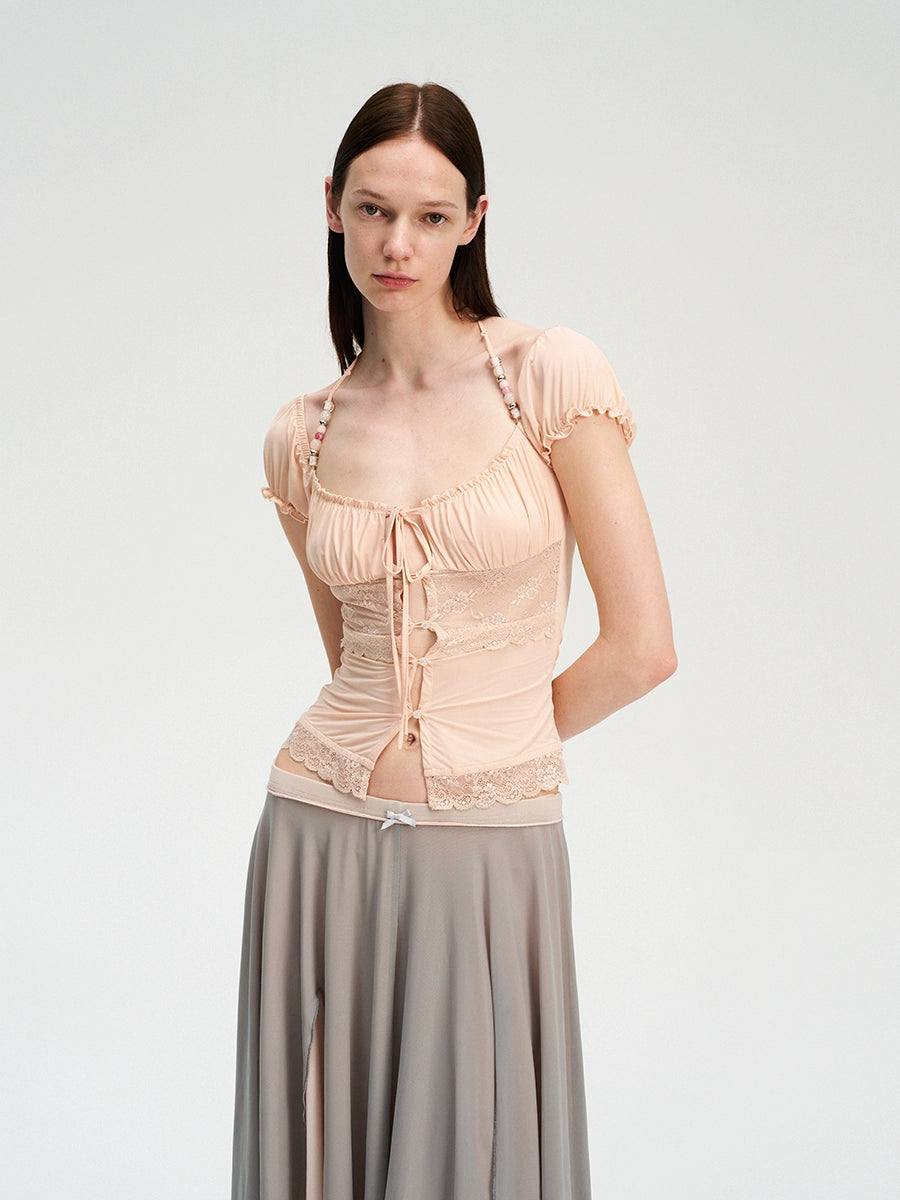 Light Lace Panel Beaded Cardigan