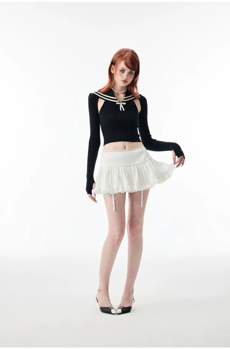 White & Black Lace Edge Mini Skirt