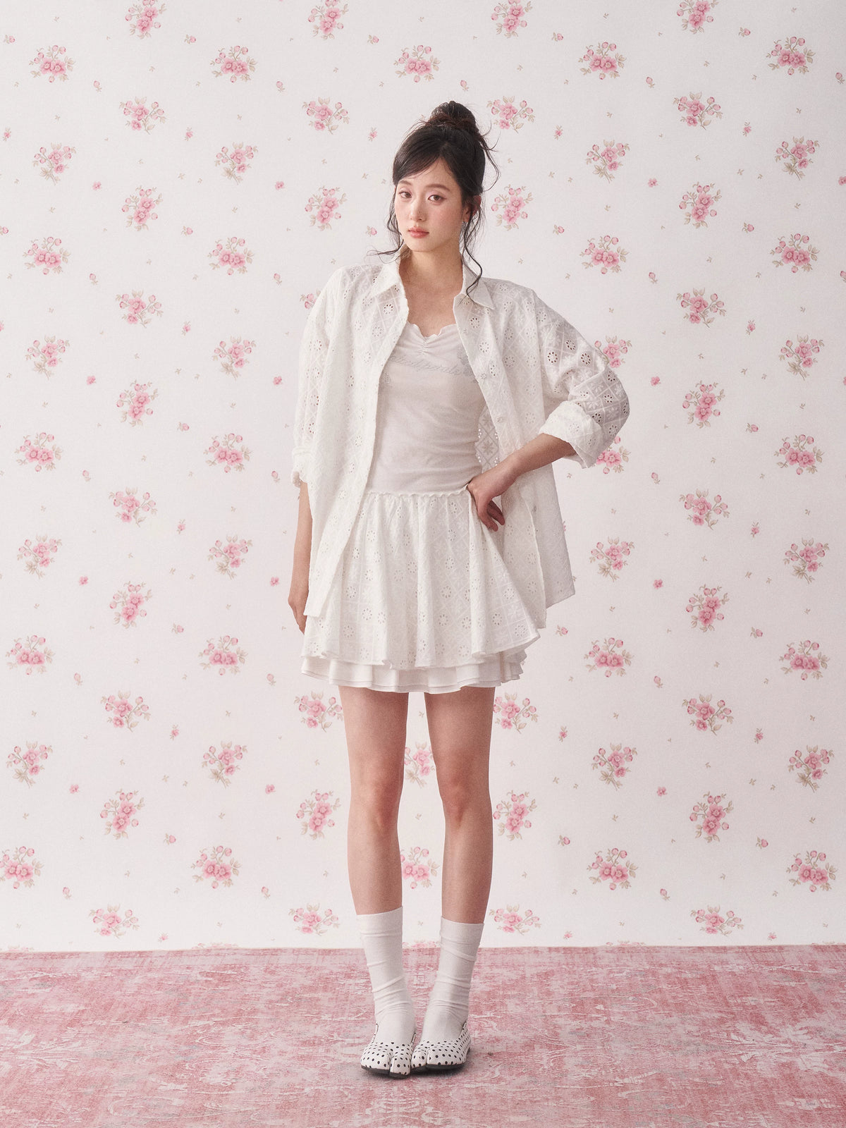Lace Cutout Shirt & Skirt Set