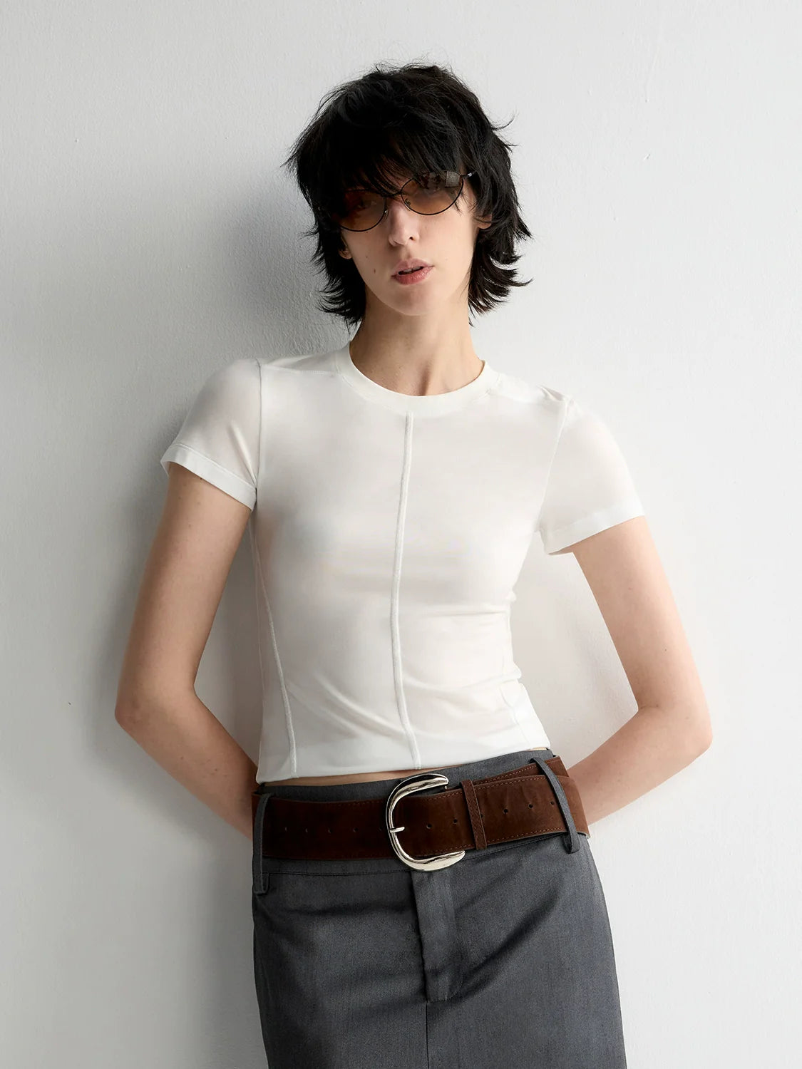 Split-Line Sheer Short Sleeve T-shirt