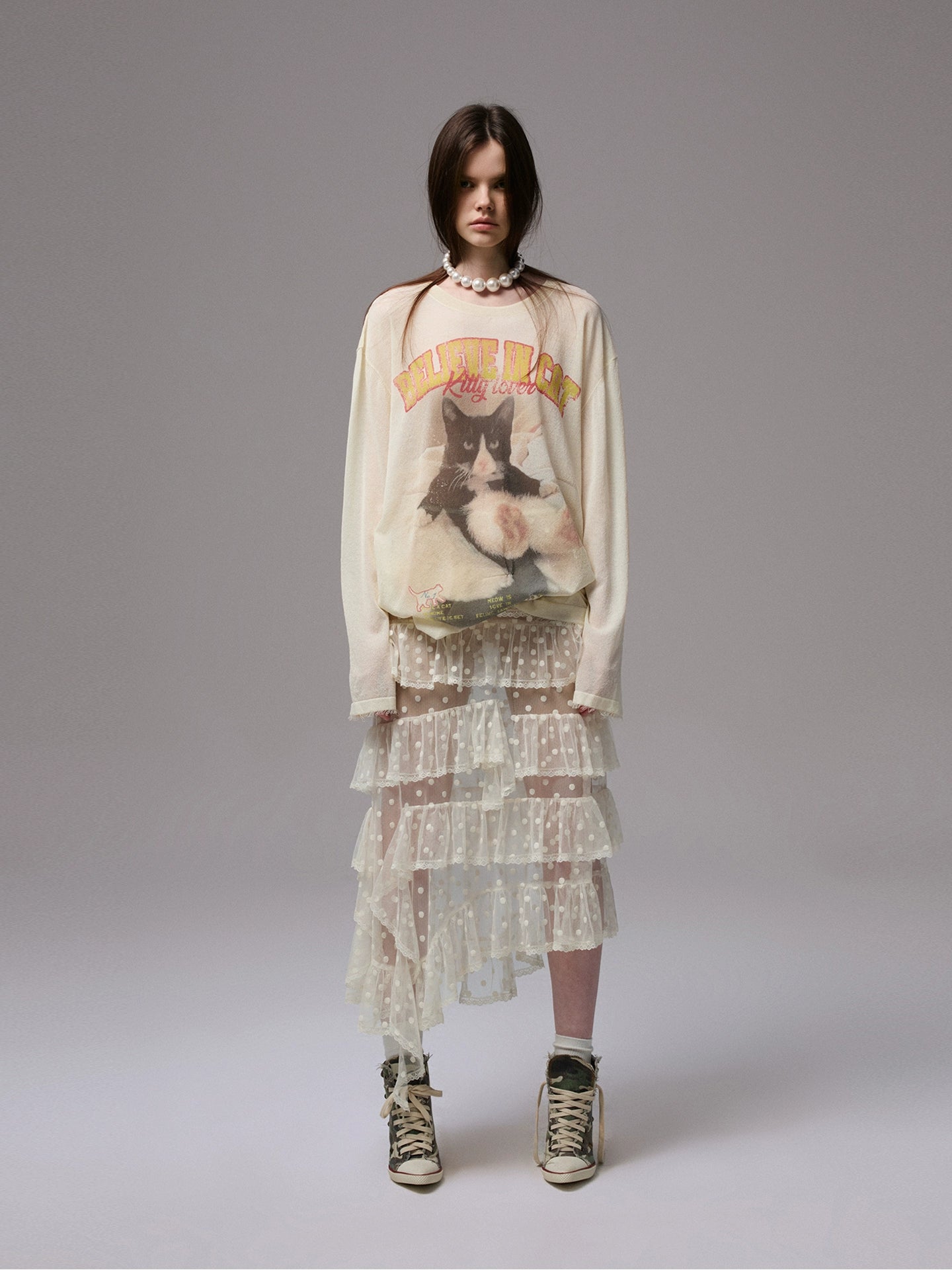 Polka Dot Lace Mesh Layered Skirt