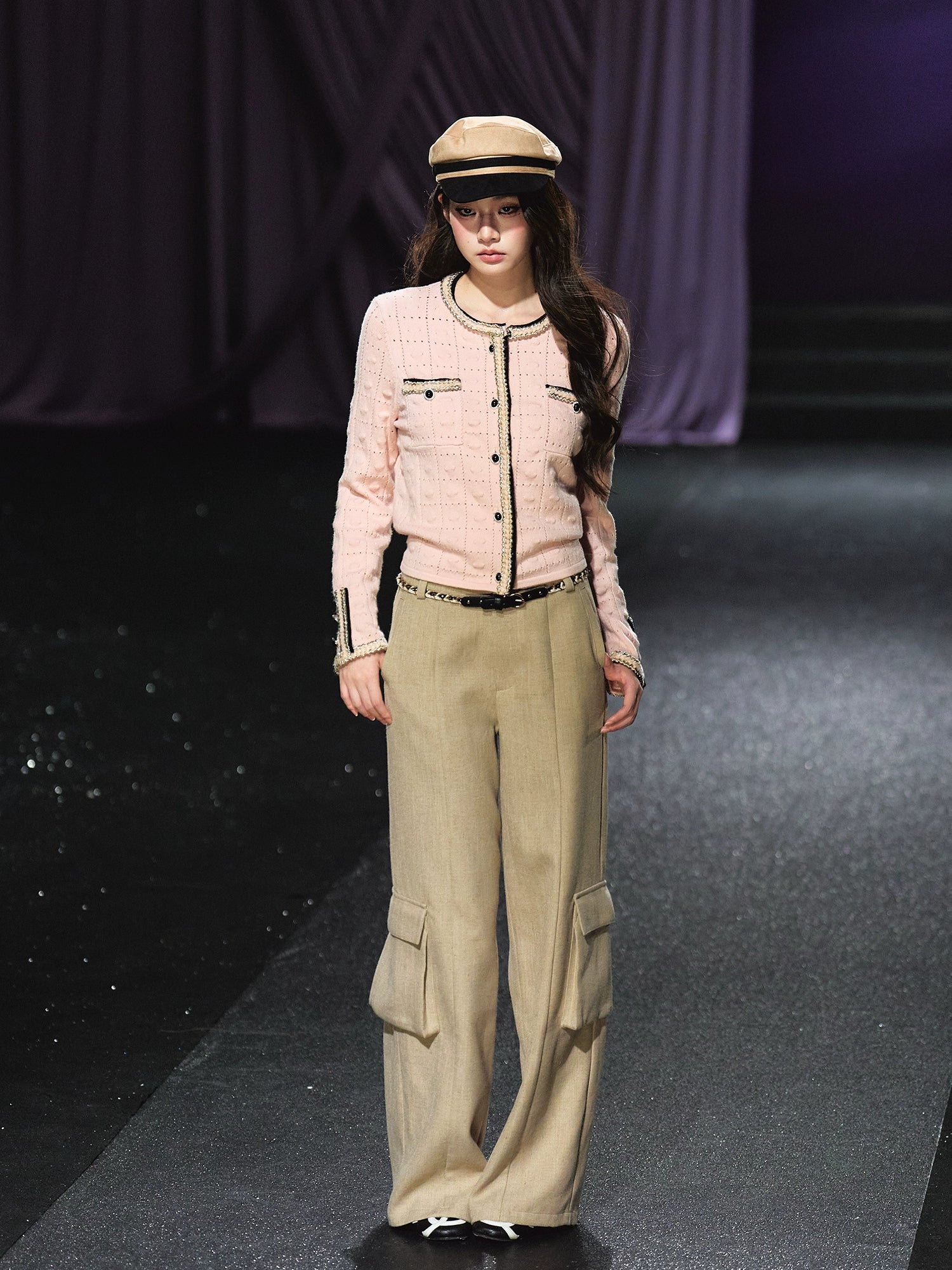 Pink Plaid Openwork Cardigan