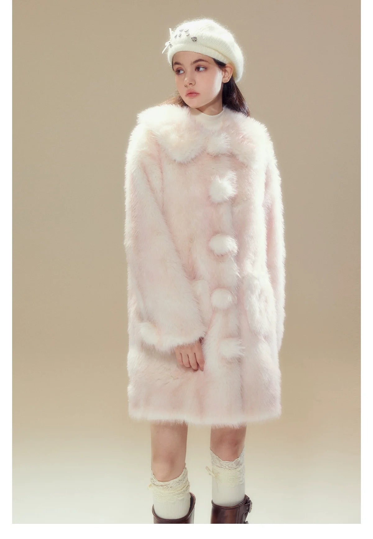 Pink Ombre Doll Collar Long Shearling Coat