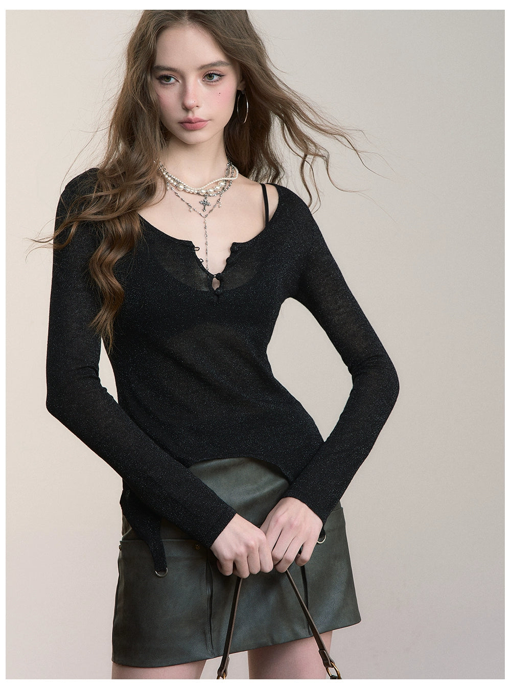 Sculpted Waist Wool Knit Blouse